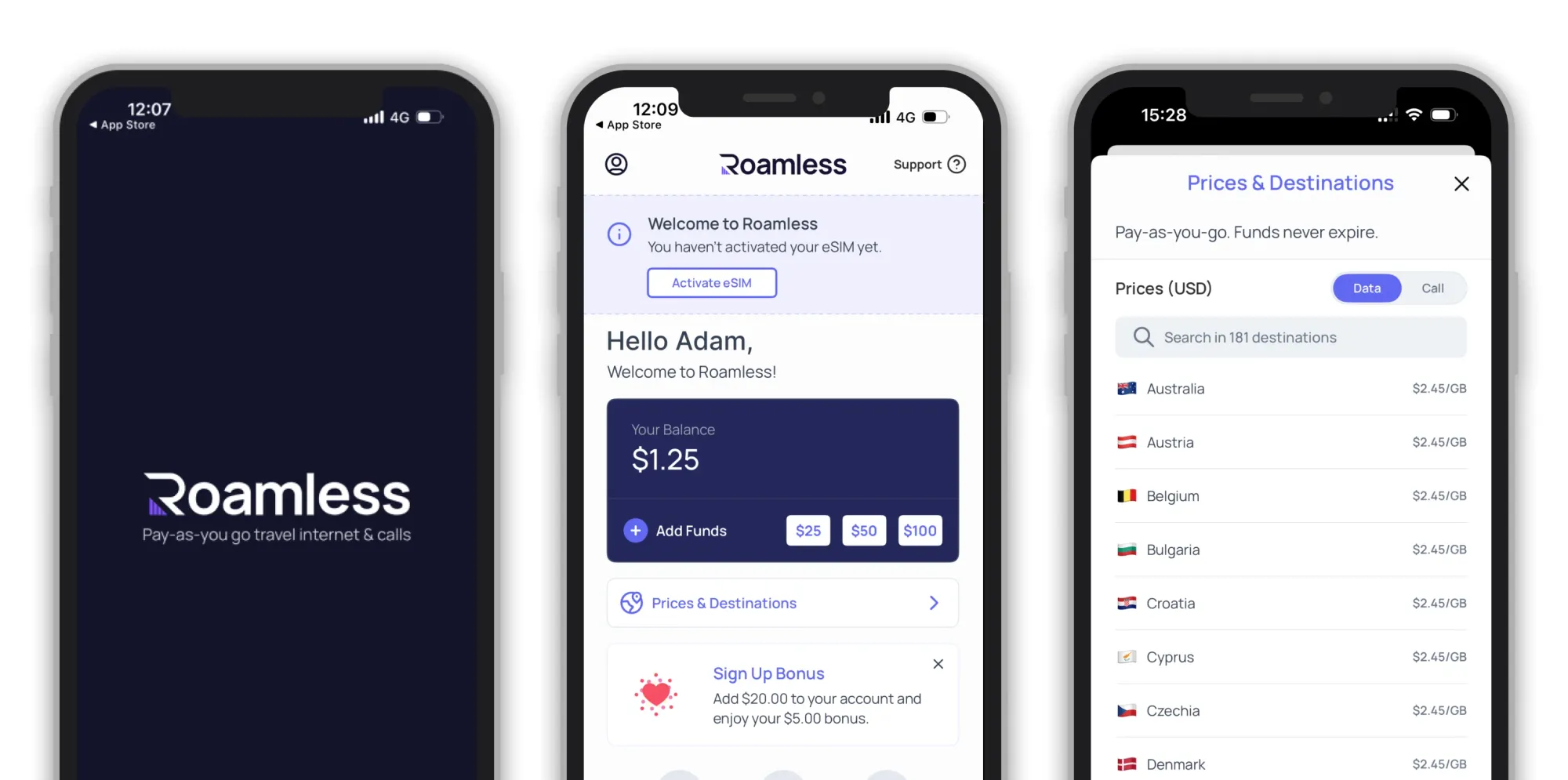 Roamless App Interface