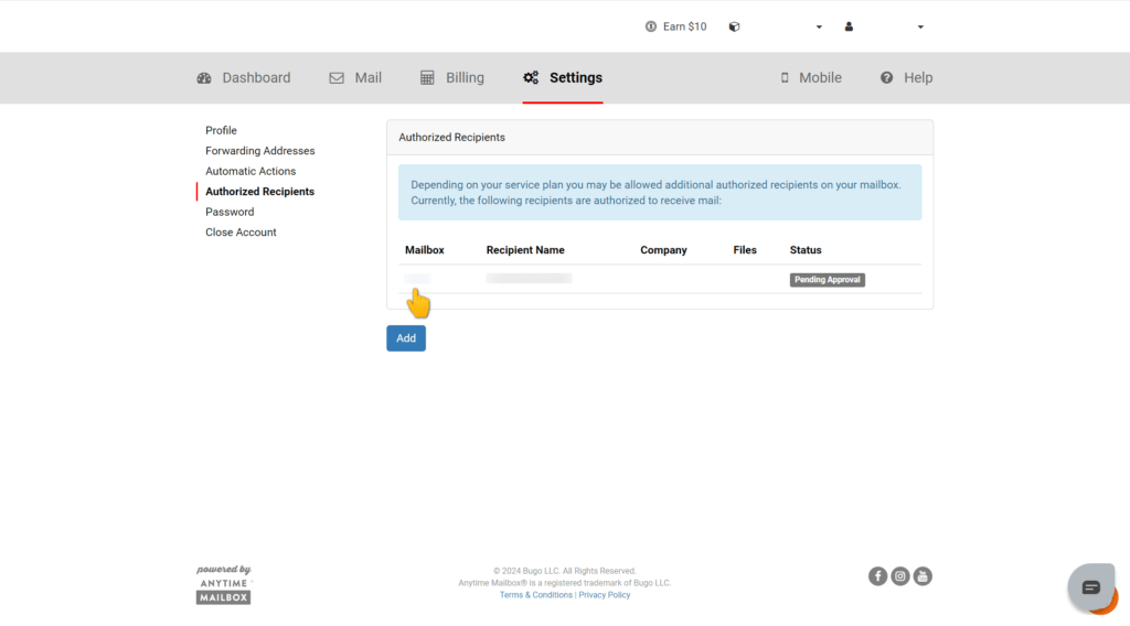 在Anytime Mailbox免费添加收件人 4 2024 09 06 092752