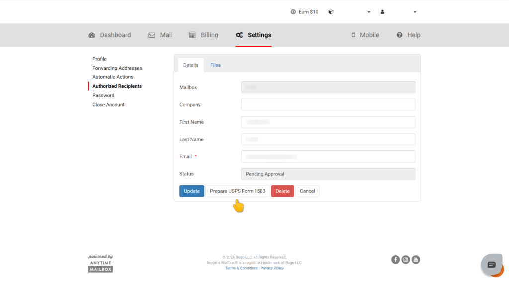 在Anytime Mailbox免费添加收件人 5 2024 09 06 092809