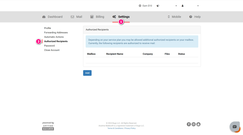 在Anytime Mailbox免费添加收件人 2 2024 10 06 140141